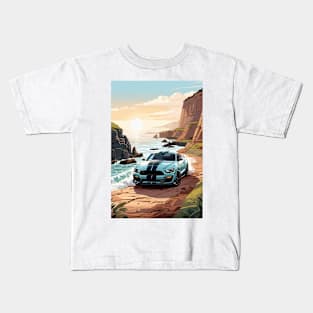 Modern American GT 500 Muscle Car Blue and Black Poster Kids T-Shirt